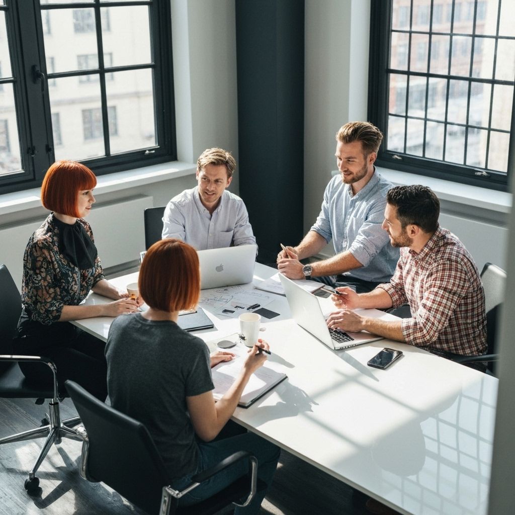 Team collaborating in a modern workspace